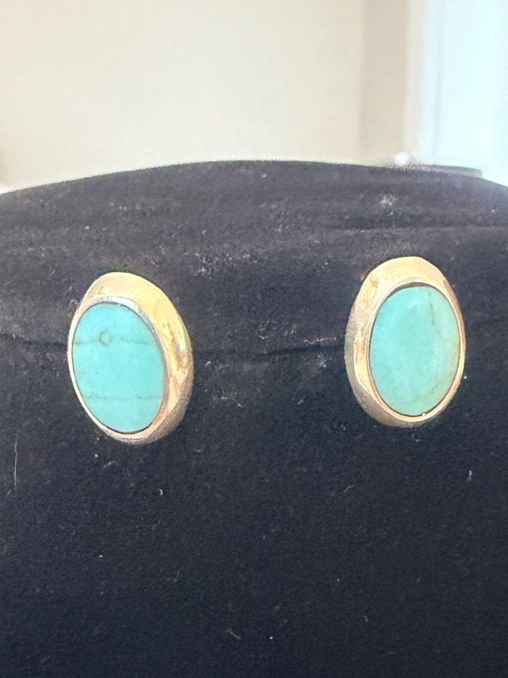 Boho 925 Sterling Silver Turquoise Oval Cabochon Stud Earrings — 13mm